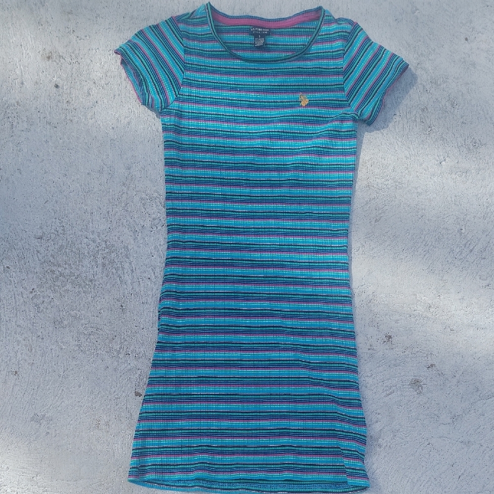 U.S. Polo Assn Dress Womens S Striped Ribbed Blue Pink Green Stretch